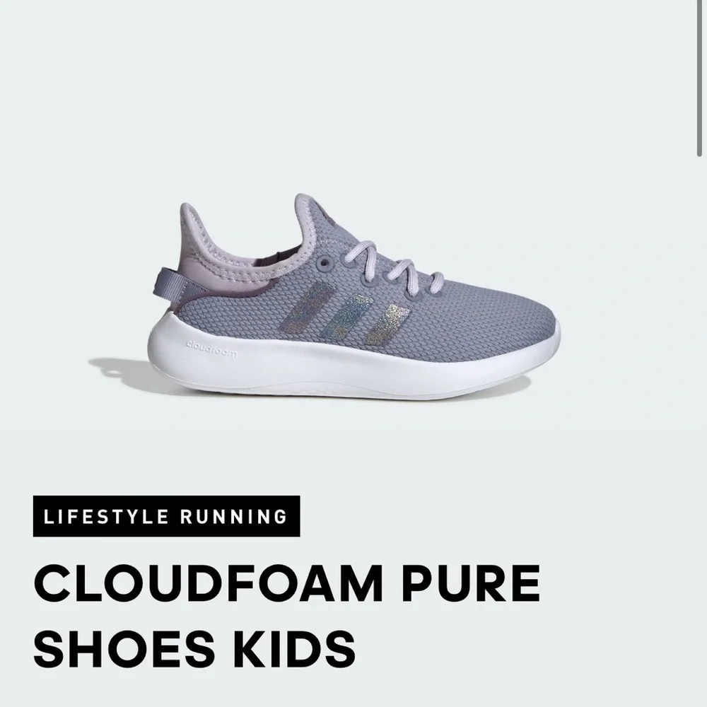 Adidas Kids Cloudfoam Sneakers - Light Purple, gray, shimmer logo, Kids size 6 - Picture 1 of 5